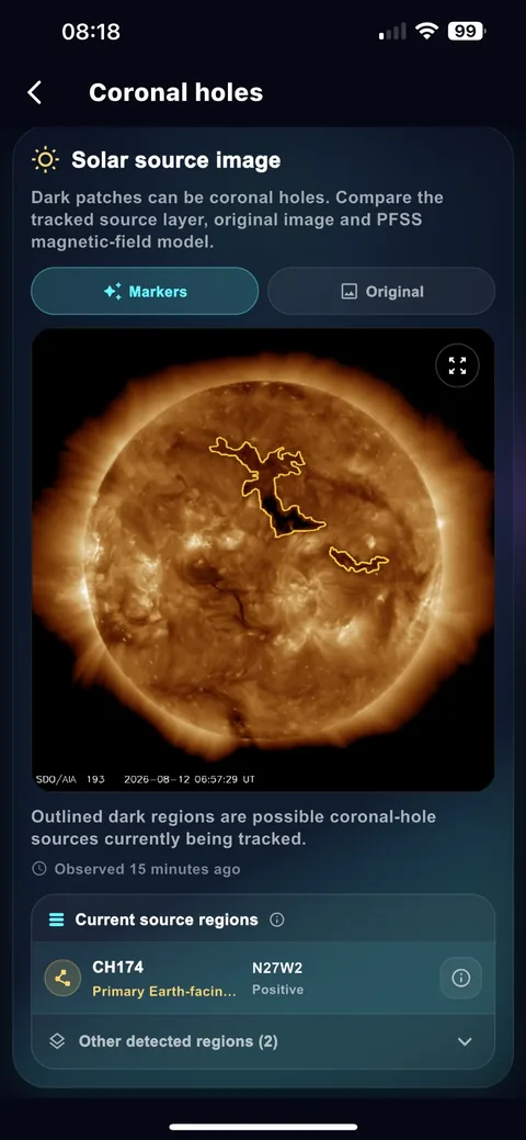 Coronal Hole Watch with detected source regions